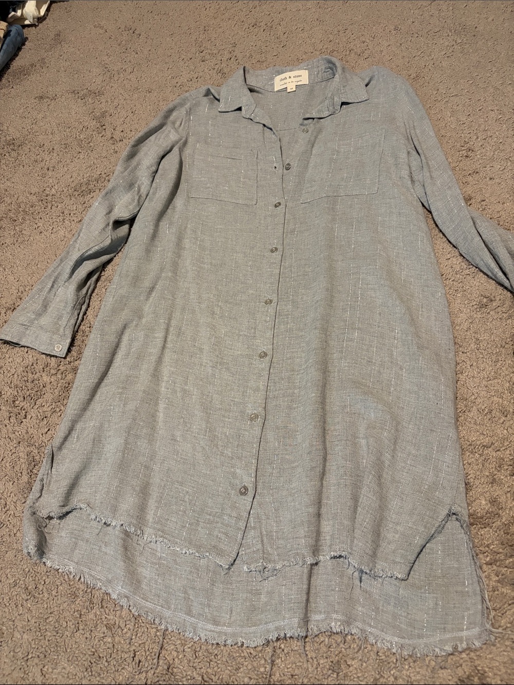 cloth & stone Washed Gray Button-Front Long Sleeve Shirt Dress